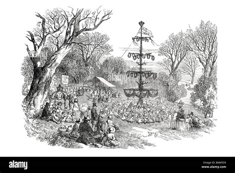 May Day 1852 And Maypole In The Village Of Burley New Forest Hants