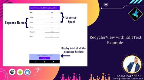 Android Recyclerview With Edittext Example Expense Sum Calculation My