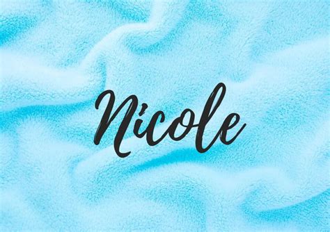 The Word Nicole Written In Cursive Black Ink On A Blue Background With