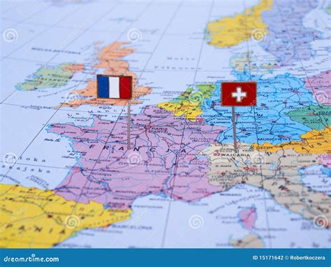 France And Switzerland On The Map Stock Photo Image Of Outing