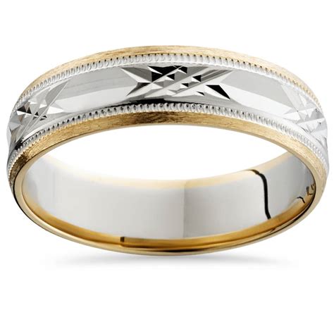 Code :riwb24667 18 karat white gold wedding band for men's is designed with laser cut work which adds shine to it. Mens 14K White & Yellow Gold Two Tone 6mm Wedding Band ...