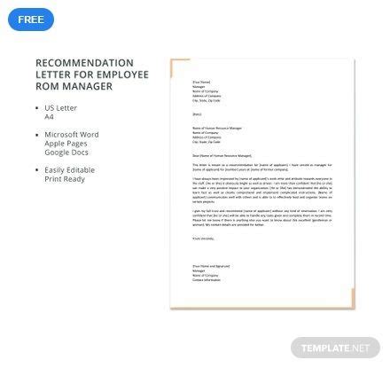 Recommendation Letter For Employee From Manager Template Free Pdf