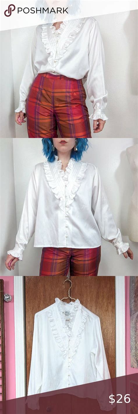 Vtg 80s White Satin Ruffled Blouse Plus Fashion Fashion Tips Fashion