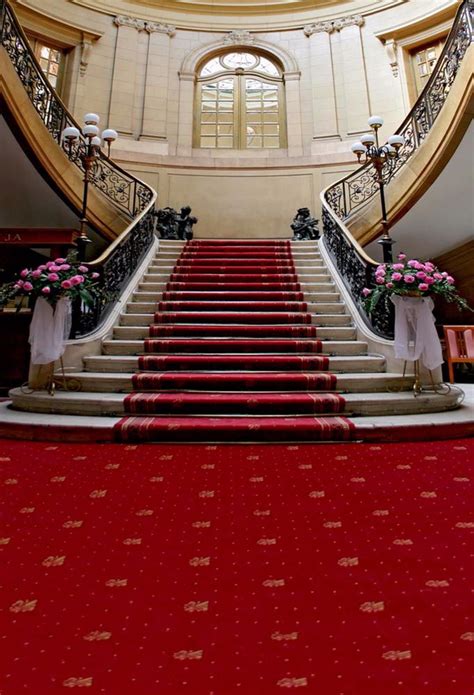 2018 Red Carpet Staircase Wedding Photography Backdrop Pink Flowers