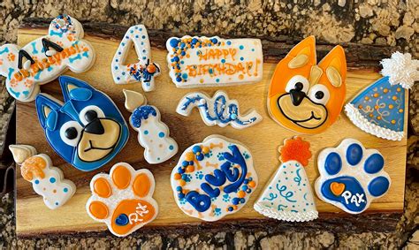 1 Dozen Blue Dog Inspired Cookies Party Cookies Bluey Etsy