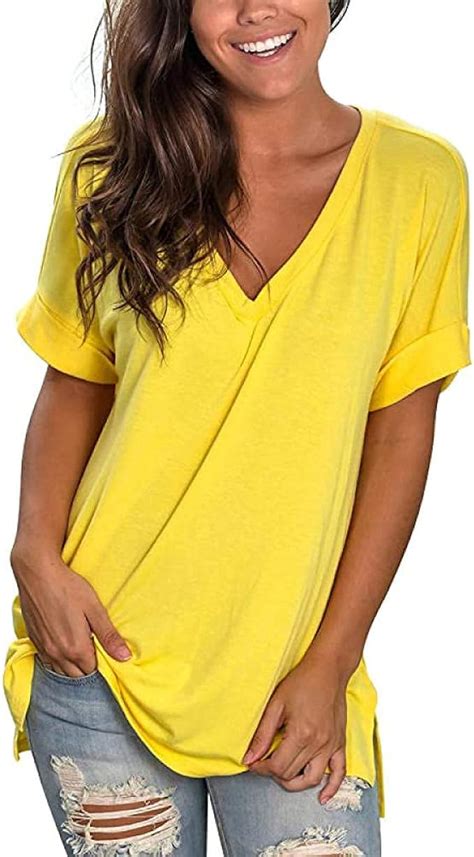 Aktygb Yellow Womens Short Sleeve V Neck Tee Shirtwomen T Shirts