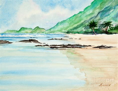 Secluded Tropical Beach Watercolor Painting By Michelle Constantine