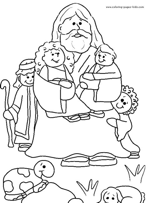Jesus And Children Color Page Bible Story Color Page Coloring Pages