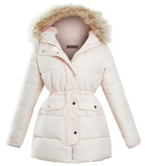 Womens Quilted Longline Pink Faux Fur Hooded Ladies Winter Jacket Coat Ebay