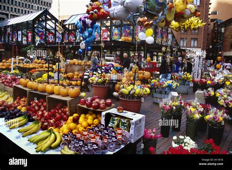 Outdoor Flower And Fruit Market At Quincy Market Boston Massachusetts