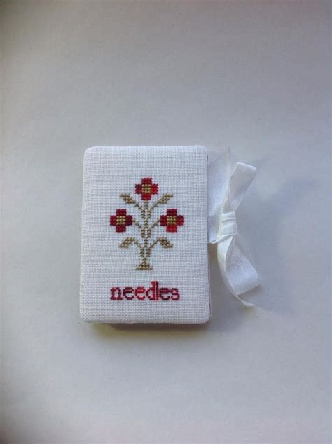 Red Floral Cross Stitched Needle Book Needle Case Sewing Etsy