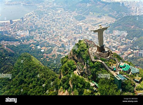 Christ The Redeemer On Corcovado Mountain Rio De Janeiro Brazil Stock