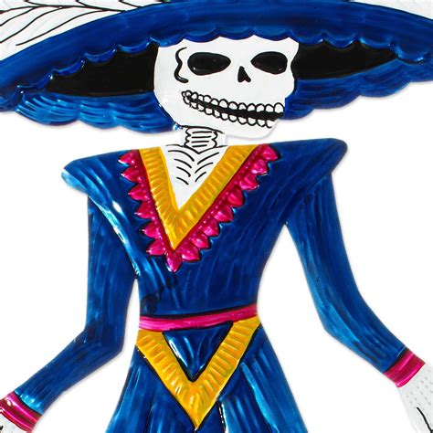 Tin Repousse Blue Mexican Catrina Skeleton Wall Art Catrinas Blue