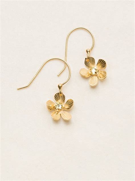 Goldtone Plumeria Flower Dangle Earrings By Jewelry Designer Holly