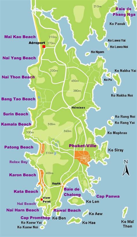 Carte Phuket plan touristique de plages paradisiaques peu fréquentées