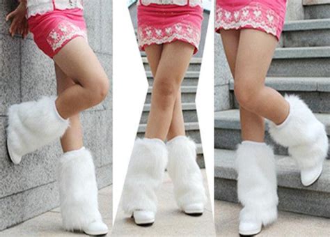 New Lady Women Girl Boot Cuff Fluffy Soft Furry Faux Fur 30cm White Leg Warmer Ebay
