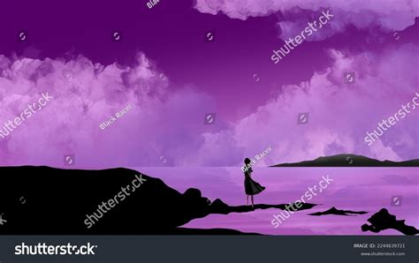 Anime Girl River Under Sky Digital Stock Illustration 2244639721