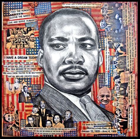 Martin Luther King Jr 12 X 12 Inch Pencil Drawing On Collage Martin