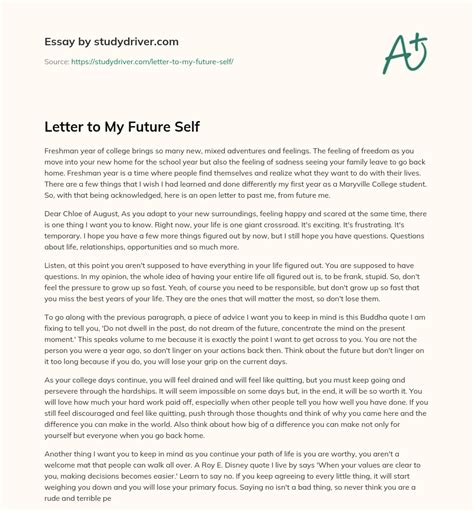 Letter To My Future Self Free Essay Example