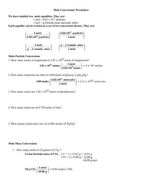 Mole Conversion Worksheet With Answers