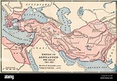 Mappa dell'impero di Alessandro Magno nel 323 A.C. Litografia a colori ...