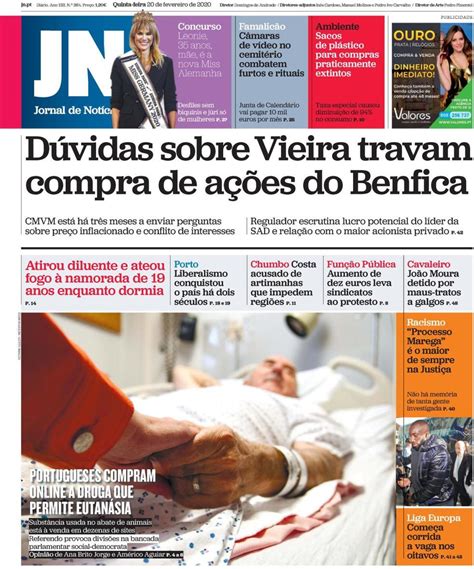 Capa Jornal De Notícias 20 Fevereiro 2020 Capasjornaispt