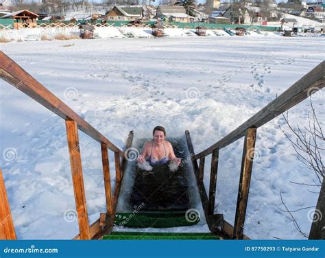 Ice Swimming In The Winter Ice Hole After A Sauna Stock Image Image