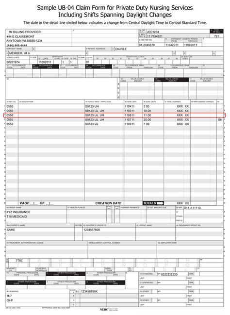 Sample Ub 04 Form Printable