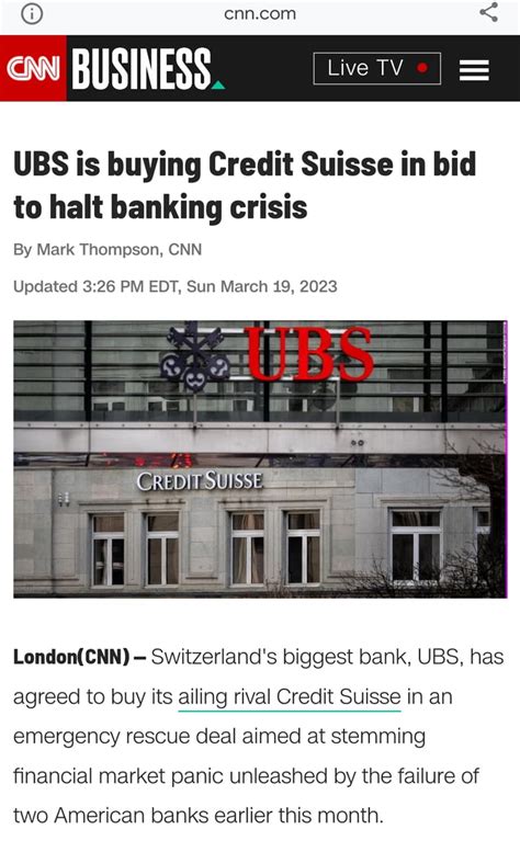 credit suisse has collapsed its being sold to ubs for measley 2bn swiss government has