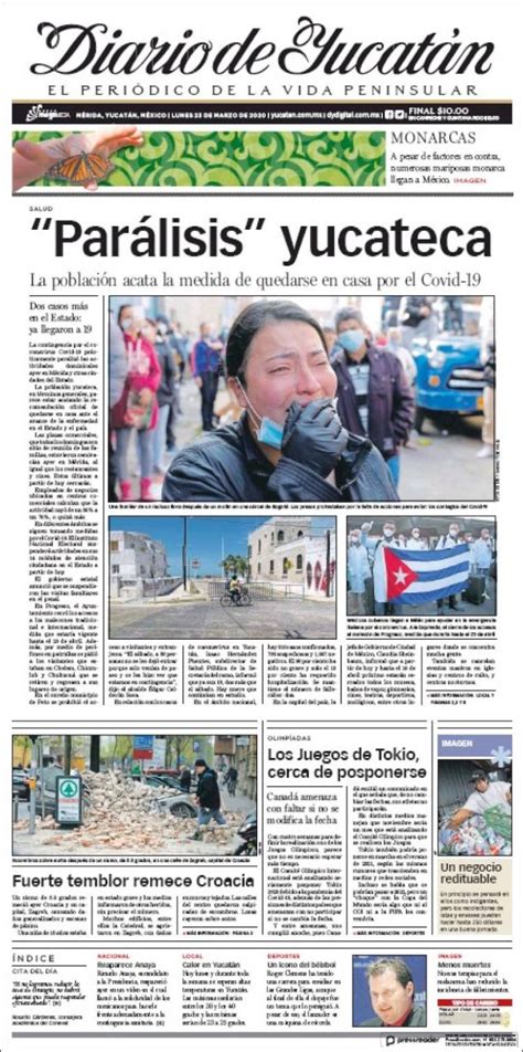 Periódico Diario De Yucatán México Periódicos De México Edición De Lunes 23 De Marzo De