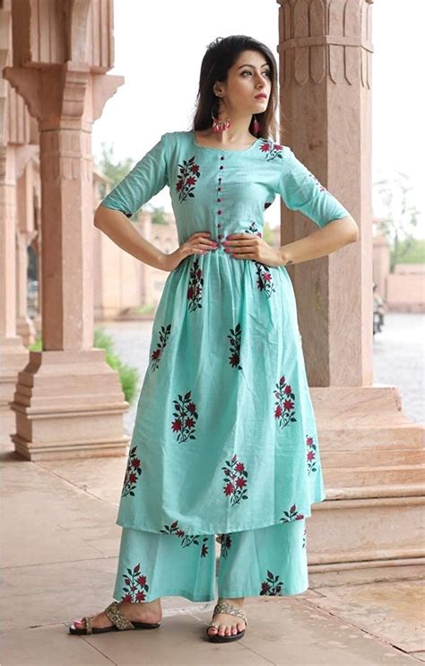 women s pure cotton printed kurta plazzo set indian fashion kurti designs latest kurti designs