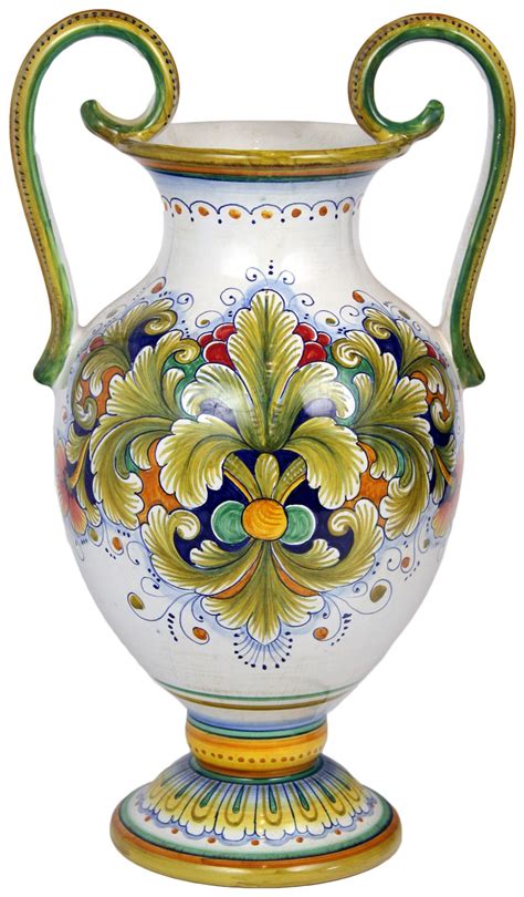 Italian Style Pottery Italian Ceramic Handled Table Vase Acanthus Style 42cm High X 25cm
