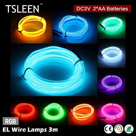 Tsleen 3m Battery Powered Party El Wire Bendable Neon Glowing Light With Controller In Led