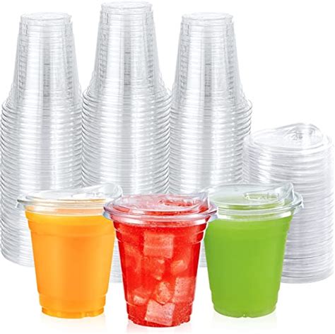[100 Pack] 12oz Clear Plastic Cups With Strawless Sip Lids Disposable Plastic Cups With Sip