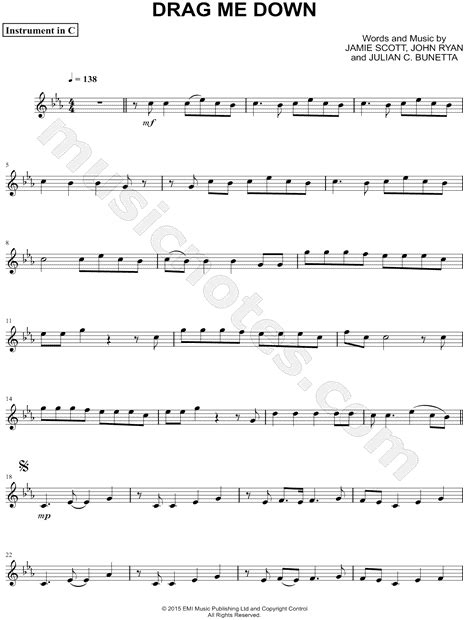 One Direction Drag Me Down C Instrument Sheet Music