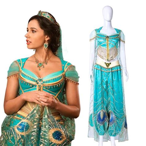2019 Aladdin Jasmine Blue Dress Outfit Cospaly Costume Halloween Princess Dress Aladdin