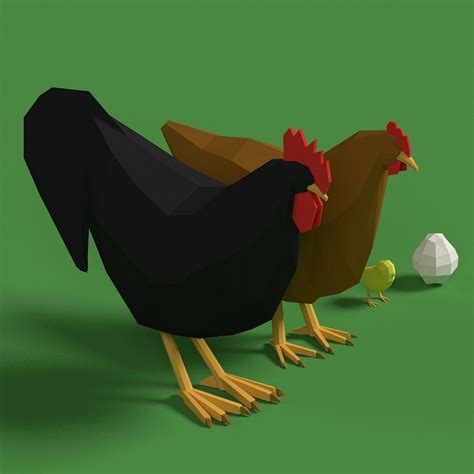 Low Poly Rooster Hen Chicken Egg Set 3d Model Cgtrader