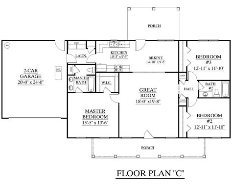 House Plan 1500 C The James C Attractive One Story Ranch Split Layout