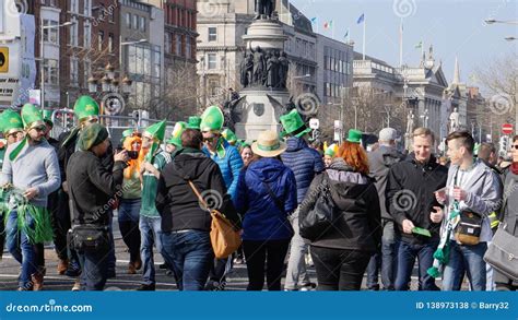 Crowds Of People In Dublin Ireland For St Patrick S Day In Green Hats