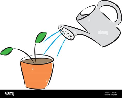 Watering Can Watering Plant In A Flower Pot Hand Drawn Vector