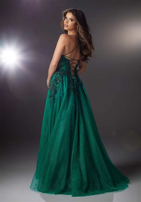 emerald green prom dress 2023 spaghetti straps corset back tulle ph