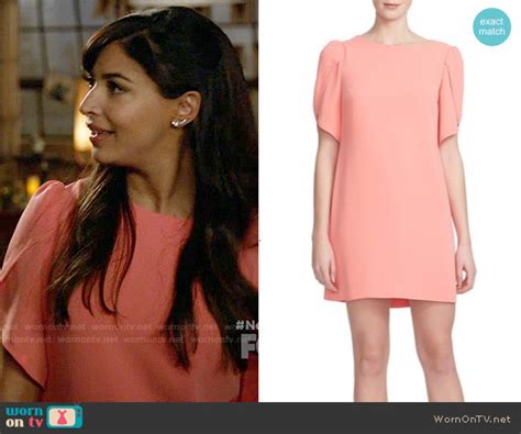 Wornontv Ceces Coral Tulip Sleeve Dress On New Girl Hannah Simone Clothes And Wardrobe From Tv