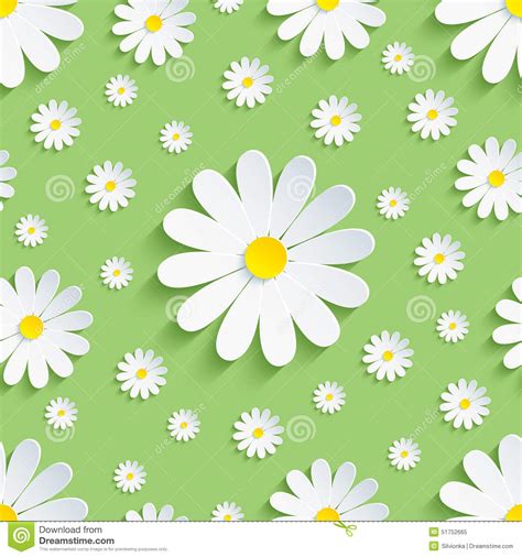 Spring Green Seamless Pattern With White Chamomile Stock Vector Image
