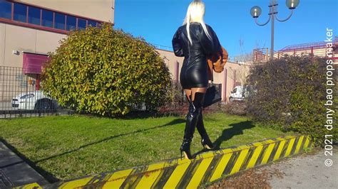 dana labo my super wife woman leather dress shiny corsair boots high heels and gloves and