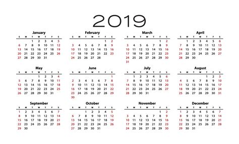 2019 Kalendervorlage Kostenloses Stock Bild Public Domain Pictures