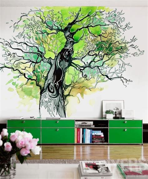 Artsy Watercolor Effect Tree Mural Mural Art Tree Mural Mural Painting