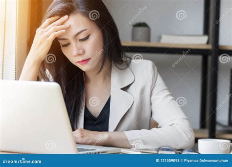 Young Asian Stress Woman At Work Depressed Woman In The Office Stock