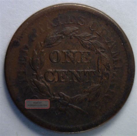 1851 Braided Hair Liberty Head Large Cent Us Copper Type Coin Vf2