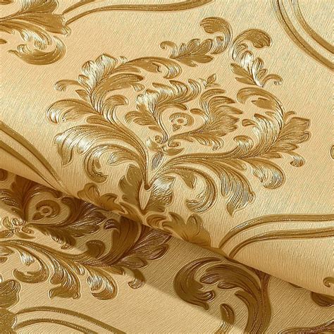 Gold Damascus Pattern Wall Covering Non Adhesive Wallpaper Home Decoration