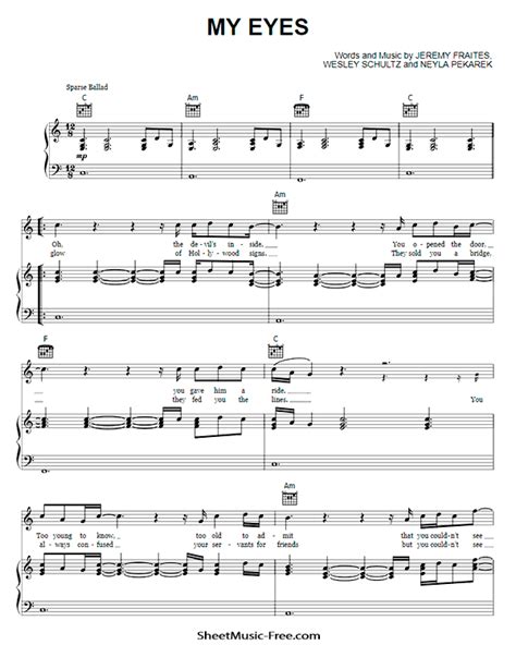 Download My Eyes Sheet Music PDF The Lumineers Download